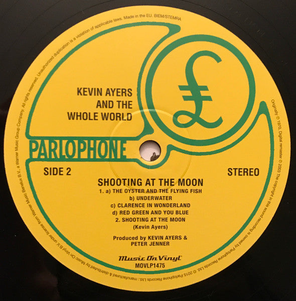 Kevin Ayers and The Whole World - Shooting At The Moon (1970) - Mint- LP Record 2015 Parlophone Music On Vinyl 180 gram Vinyl - Psychedelic Rock / Pop Rock - Shuga Records