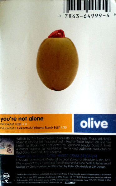 Olive - You're Not Alone (Paul Oakenfold Mixes) - Mint- Cassette Single 1997 RCA BMG USA Tape - Electronic / Trance / House - Shuga Records