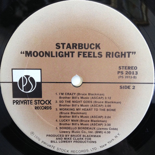 Starbuck - Moonlight Feels Right - VG+ LP Record 1976 Private Stock Vinyl - Pop Rock / Yacht Rock - Shuga Records