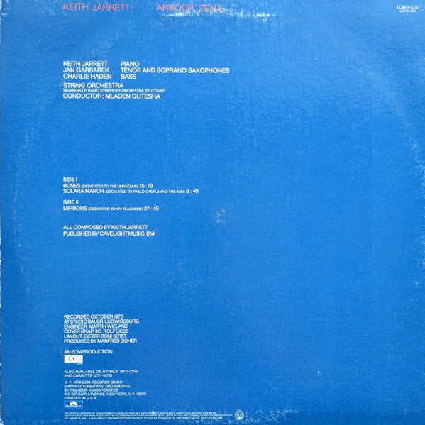 Keith Jarrett - Arbour Zena - Mint- LP Record 1976 ECM USA Original Vinyl - Jazz / Contemporary Jazz - Shuga Records