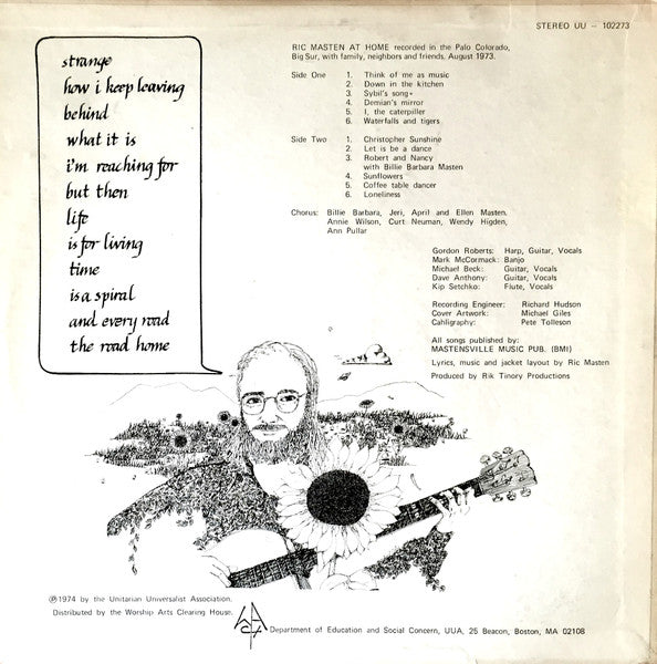 Ric Masten - Ric Masten At Home- VG+ LP Record 1973 Unitarian Universalist USA Private Press Vinyl - Folk / Bluegrass - Shuga Records