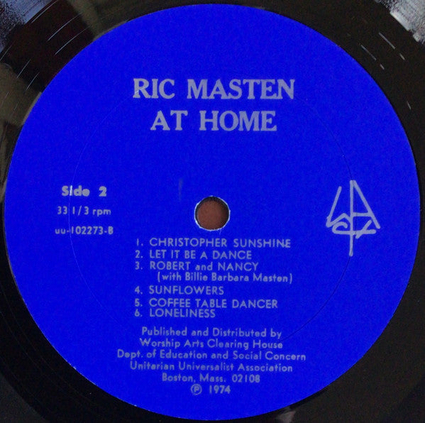 Ric Masten - Ric Masten At Home- VG+ LP Record 1973 Unitarian Universalist USA Private Press Vinyl - Folk / Bluegrass - Shuga Records