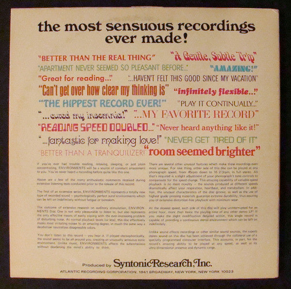 No Artist – Environments (New Concepts In Stereo Sound - Disc 1) - Mint- LP Record 1970 Atlantic USA Vinyl - Ambient / Non-Music - Shuga Records
