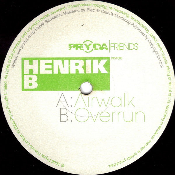 Henrik B - Airwalk - New 12" Single Record 2006 Pryda Friends UK Vinyl - House / Progressive House - Shuga Records
