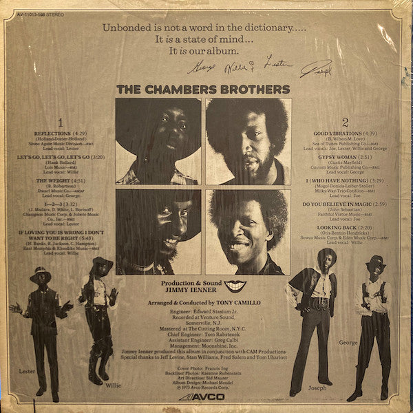 The Chambers Brothers - Unbonded - VG+ LP Record 1973 Avco USA Promo Vinyl - Soul / Rhythm & Blues / Funk - Shuga Records