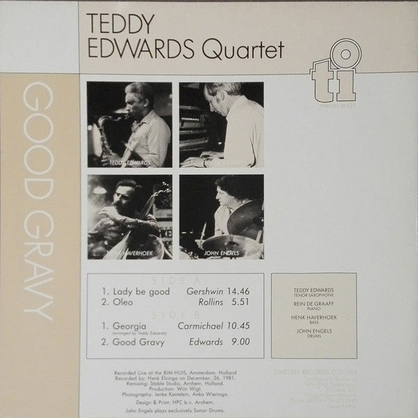 Teddy Edwards Quartet – Good Gravy (1981) - Mint- LP Record 1984 Timeless Netherlands Vinyl - Jazz - Shuga Records