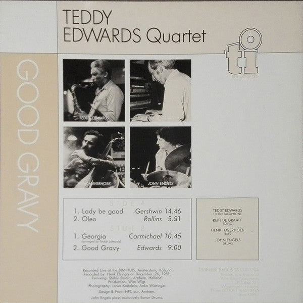Teddy Edwards Quartet – Good Gravy (1981) - Mint- LP Record 1984 Timeless Netherlands Vinyl - Jazz