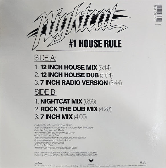 Nightcat - #1 House Rule - VG+ 12" Single Record 1991 LMR USA Promo Vinyl - House - Shuga Records