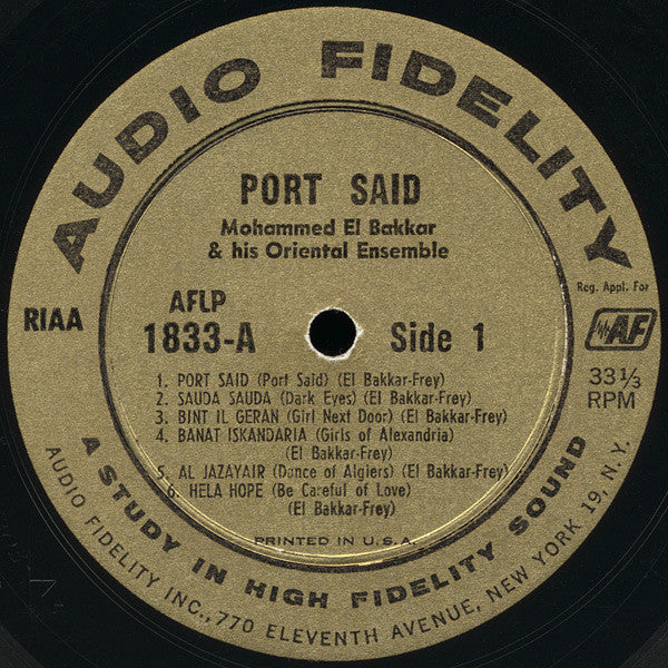 Mohammed El-Bakkar & His Oriental Ensemble - Port Said - Music Of The Middle East - VG+ LP Record 1957 Audio Fidelity Mono USA Vinyl - World Music / Middle East - Shuga Records