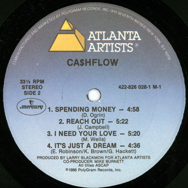 Ca$hflow - Ca$hflow - VG+ LP Record 1986 Atlanta Artists USA Vinyl - Soul / Funk / Electro - Shuga Records