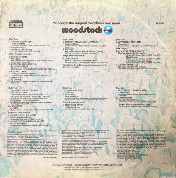 Various ‎– Woodstock - Music From The Original Soundtrack And More - VG 3 LP Record 1970 Cotillion USA Vinyl - Rock / Soul / Folk / Psychedelic / Funk / Blues Rock / Country Rock