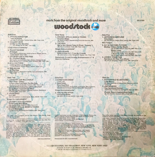 Various - Woodstock - Music From The Original Soundtrack And More - VG 3 LP Record 1970 Cotillion USA Vinyl - Rock / Soul / Folk / Psychedelic / Funk / Blues Rock / Country Rock - Shuga Records