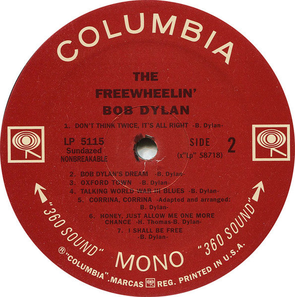 Bob Dylan - The Freewheelin' Bob Dylan (1963) - Mint- LP Record 2002 Columbia Sundazed Mono 180 gram RARE Vinyl - Rock / Folk Rock - Shuga Records