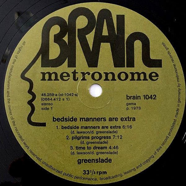 Greenslade - Bedside Manners Are Extra - VG+ LP Record 1973 Brain Germany Vinyl - Prog Rock - Shuga Records