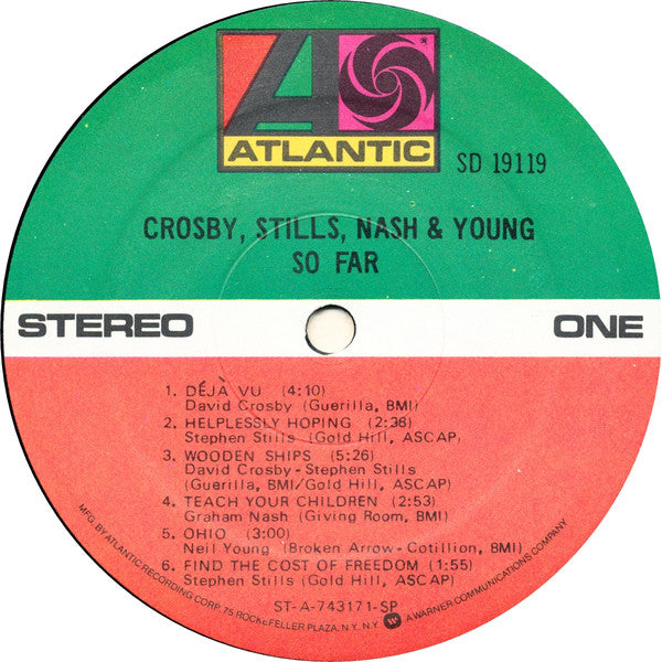 Crosby, Stills, Nash & Young – So Far - VG+ LP Record 1977 Atlantic Vinyl - Folk Rock