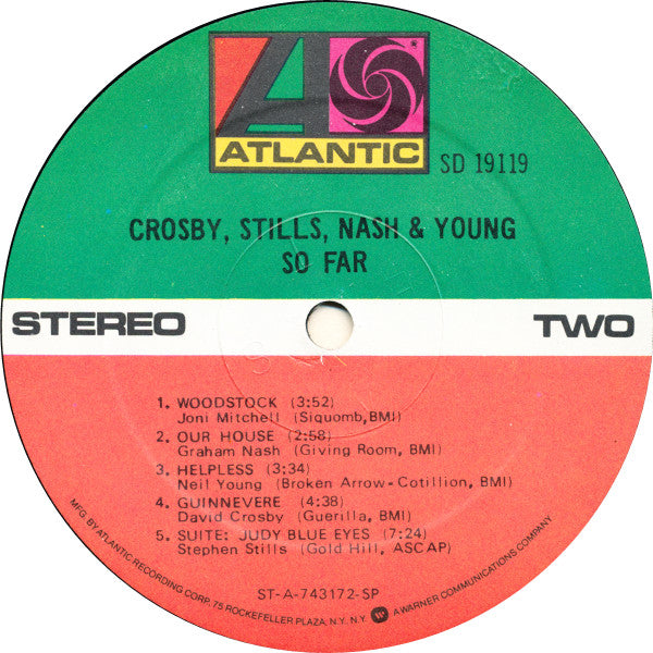 Crosby, Stills, Nash & Young – So Far - VG+ LP Record 1977 Atlantic Vinyl - Folk Rock