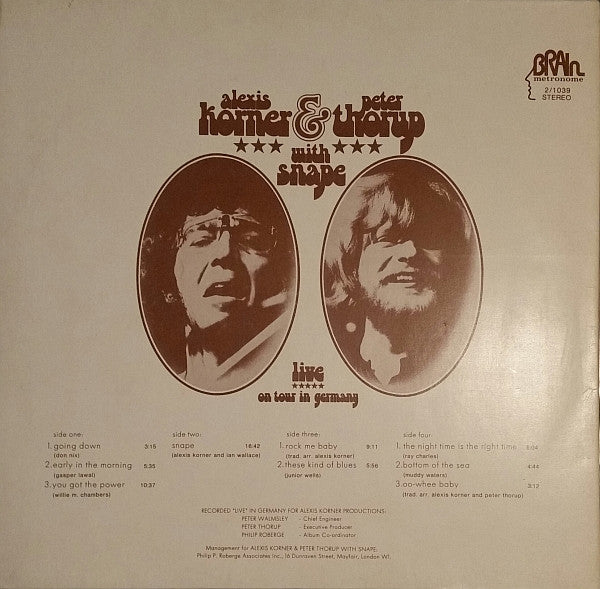 Alexis Korner & Peter Thorup With Snape - Live On Tour In Germany - VG+ 2 LP Record 1973 Brain Germany Vinyl - Blues Rock / Electric Blues - Shuga Records