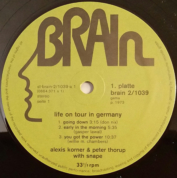 Alexis Korner & Peter Thorup With Snape - Live On Tour In Germany - VG+ 2 LP Record 1973 Brain Germany Vinyl - Blues Rock / Electric Blues - Shuga Records