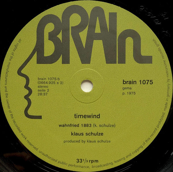 Klaus Schulze – Timewind - Mint- LP Record 1975 Brain Germany Original Vinyl - Electronic / Berlin-School / Ambient - Shuga Records