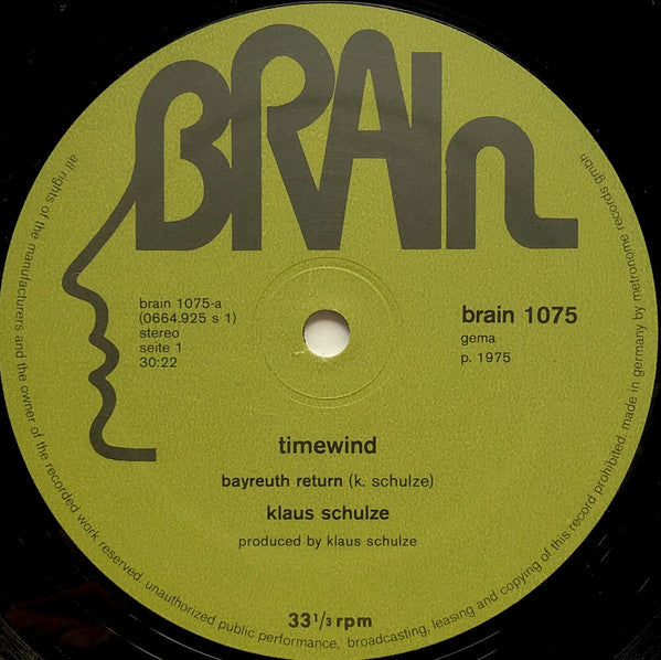 Klaus Schulze – Timewind - Mint- LP Record 1975 Brain Germany Original Vinyl - Electronic / Berlin-School / Ambient - Shuga Records