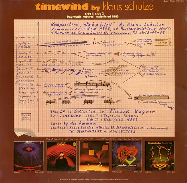 Klaus Schulze – Timewind - Mint- LP Record 1975 Brain Germany Original Vinyl - Electronic / Berlin-School / Ambient - Shuga Records