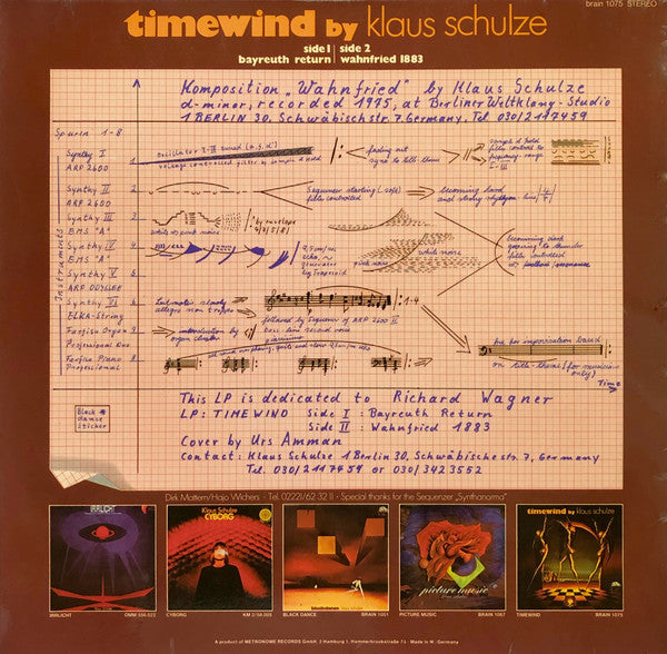 Klaus Schulze – Timewind - Mint- LP Record 1975 Brain Germany Original Vinyl - Electronic / Berlin-School / Ambient