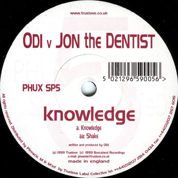 OD1 vs Jon The Dentist - Knowledge / Shake - Mint- 10" Single Record 1999 Phoenix Uprising UK Vinyl - Hard House - Shuga Records