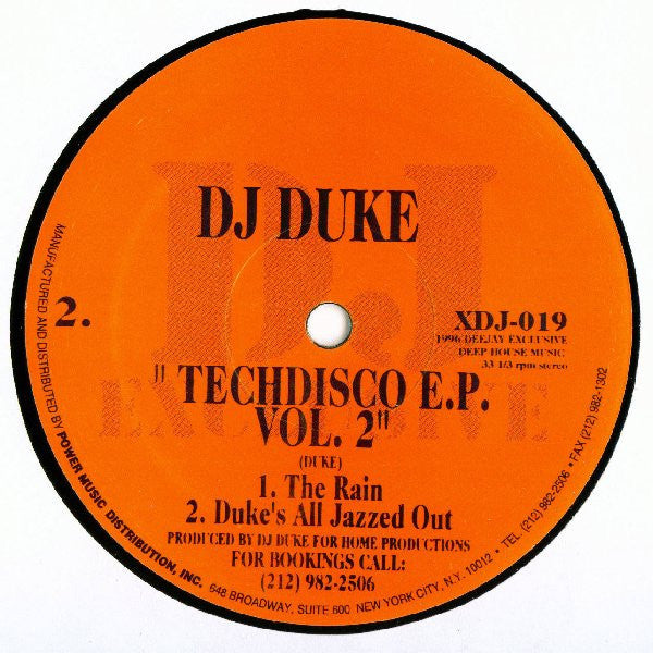 DJ Duke - Techdisco E.P. Vol. 2 - VG (Side A)(Side B Poor) 12" Single Record 1996 DJ Exclusive USA Promo Vinyl - House - Shuga Records