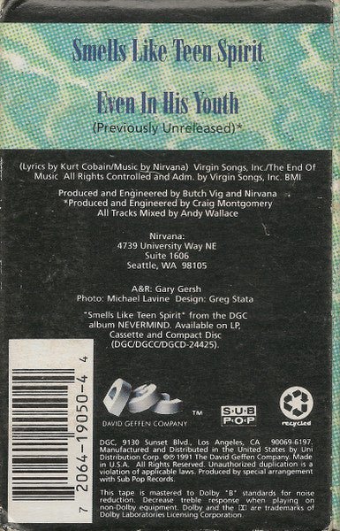 Nirvana - Smells Like Teen Spirit - Mint- (VG cover) Cassette Single 1991 Sub Pop DGC USA Original Tape - Rock / Grunge - Shuga Records