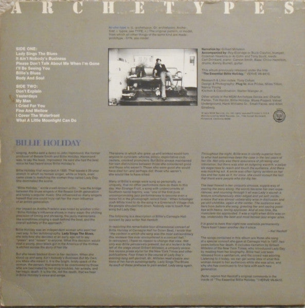Billie Holiday - Archetypes (1961) - VG+ LP Record 1974 MGM USA Club Pressing Vinyl - Jazz - Shuga Records