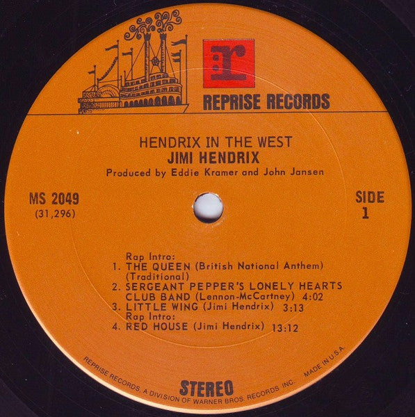 Jimi Hendrix - Hendrix In The West - VG LP Record 1972 Reprise USA Original Vinyl - Psychedelic Rock / Blues Rock - Shuga Records