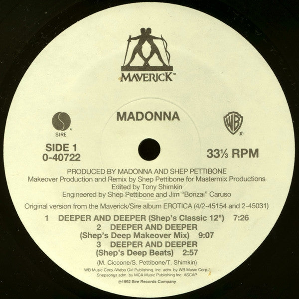 Madonna - Deeper And Deeper - VG 12" Single Record 1992 Maverick USA Vinyl - House / Dance-pop