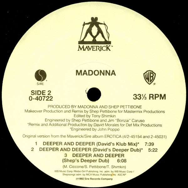 Madonna　Deeper And Deeper　マドンナ　レコード　12” Madonna - Deeper And Deeper - VG 12