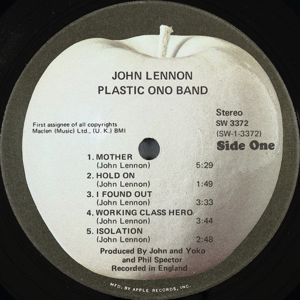 John Lennon / The Plastic Ono Band - VG+ LP Record 1970 Apple Original USA Vinyl & Inner - Pop Rock / Art Rock - Shuga Records