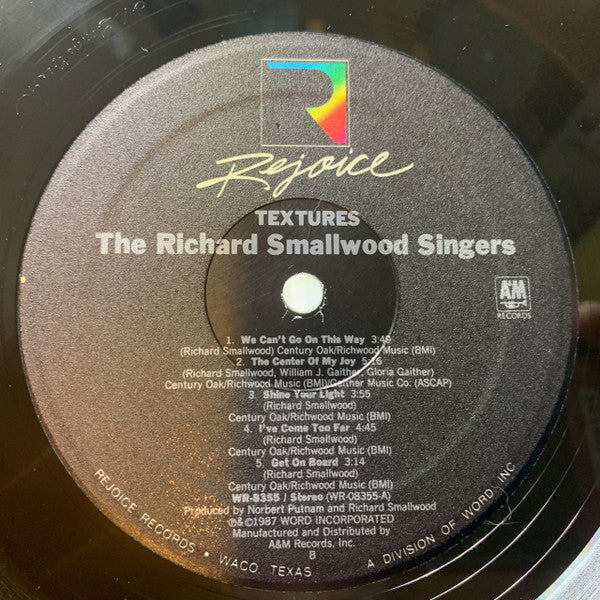 The Richard Smallwood Singers - Textures - VG+ LP Record 1987 Rejoice USA Vinyl - Soul / Gospel