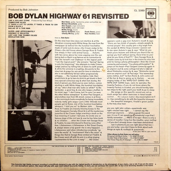 Bob Dylan - Highway 61 Revisited - VG- (lower grade) LP Record 1965 Columbia USA Mono Original Vinyl - Rock / Folk Rock - Shuga Records