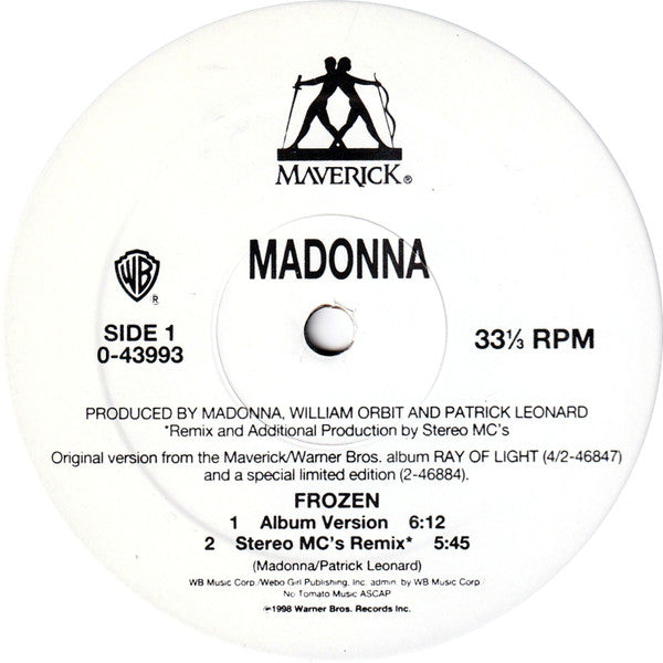Madonna - Frozen - VG+ 12" Single Record 1998 Maverick Warner USA Vinyl - Pop / Electronic / House - Shuga Records