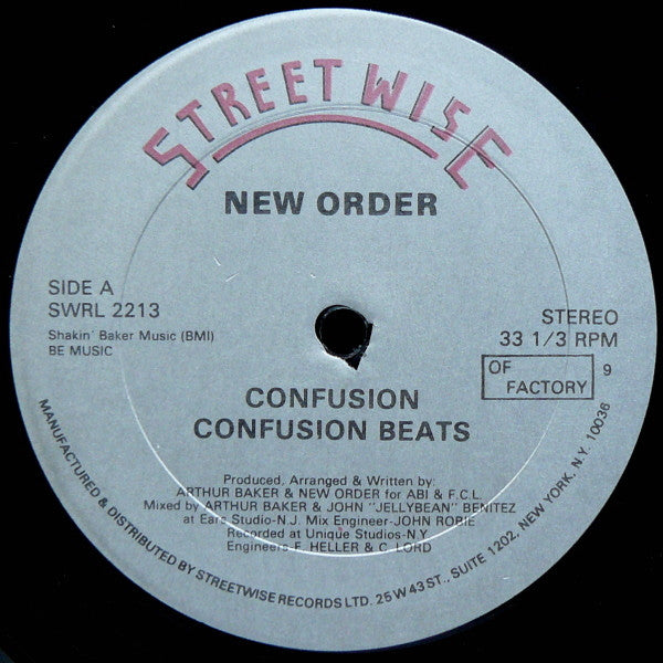 New Order - Confusion - VG 12" Single Record 1983 Streetwise / Of Factory New York Vinyl - Electro / Synth-pop - Shuga Records