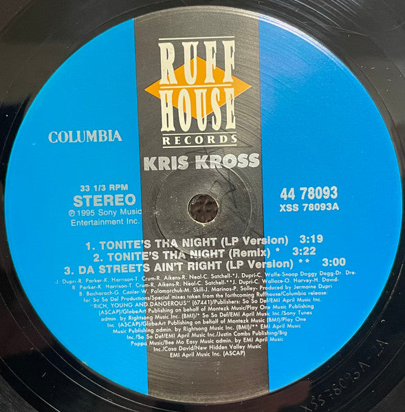 Kris Kross - Tonite's Tha Night - Mint- 12" Single Record 1995 Ruffhouse Columbia USA Vinyl - Hip Hop / G-Funk - Shuga Records