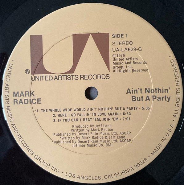 Mark Radice - Ain't Nothin' But A Party - VG+ LP Record 1976 United Artists Desert Moon Vinyl - Funk / Disco - Shuga Records