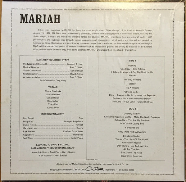 Mariah - Mariah - VG+ LP Record 1977 Delta USA Private Press Vinyl - Lounge / Musical - Shuga Records