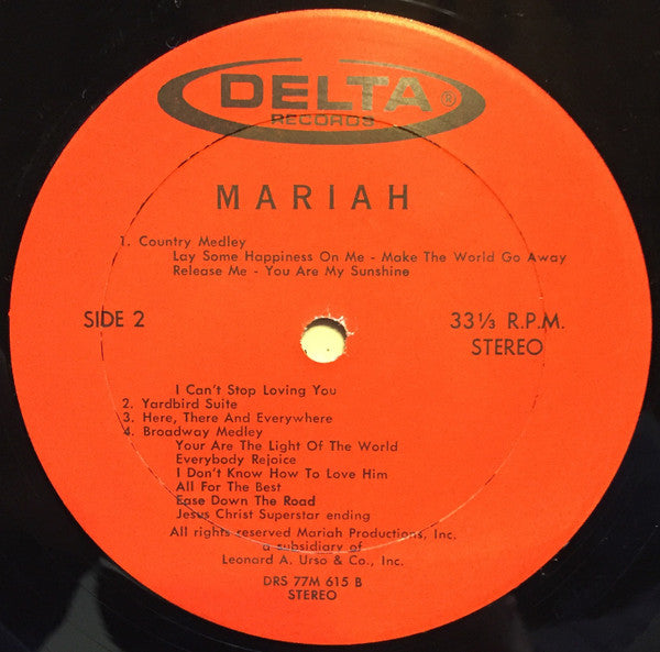 Mariah - Mariah - VG+ LP Record 1977 Delta USA Private Press Vinyl - Lounge / Musical - Shuga Records