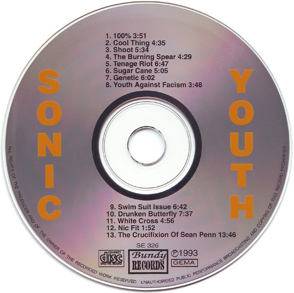 Sonic Youth - 100% - VG+ CD 1993 Bundy Records Germany RARE Unofficial - Alternative Rock - Shuga Records