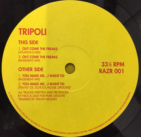Tripoli - Out Come The Freaks - VG+ 12" Single Record 1992 Razor UK Vinyl - House / Breaks