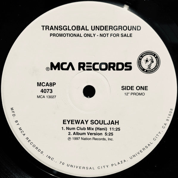 Transglobal Underground - Eyeway Souljah - VG+ 12" Single Record 1997 MCA USA Promo Vinyl - House / Breakbeat - Shuga Records