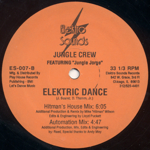 Jungle Crew Featuring Jungle Jorge - Elektric Dance VG 12" Single Record 1989 Elektro Sounds USA Original RARE Vinyl - Chicago House / Acid House / Electro - Shuga Records