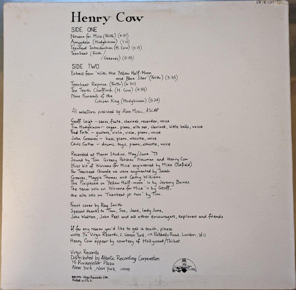 Henry Cow - Legend - Mint- LP Record 1973 Virgin USA Original Press Vinyl - Prog Rock / Free Improvisation Jazz / Art Rock - Shuga Records