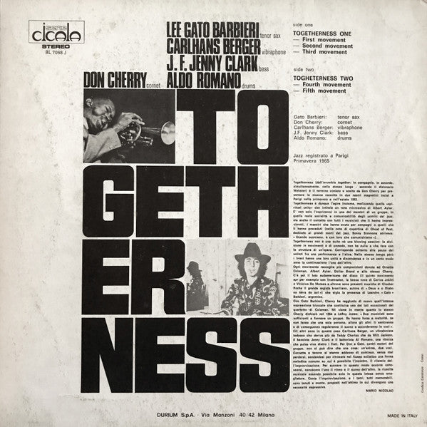 Gato Barbieri / Don Cherry - Togetherness (1966) - Mint- LP Record 1974 Durium Italy Vinyl - Jazz / Free Jazz - Shuga Records
