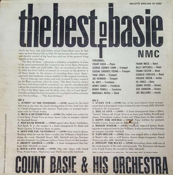 Count Basie & His Orchestra - The Best Of Basie - VG+ LP Record 1962 Roulette USA Stereo Original Vinyl - Jazz / Swing / Big Bnd - Shuga Records