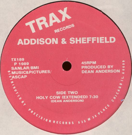 Addison & Sheffield - Holy Cow - VG 12" Single Record 1989 Trax USA Vinyl - Chicago House / Hip-House - Shuga Records